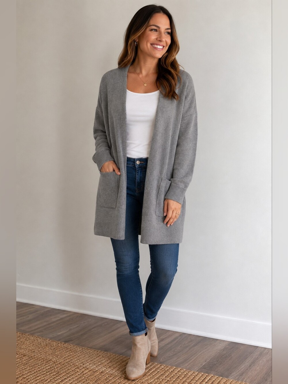 Soft Gray Open-Front Women's Cardigan Sweater - Medium